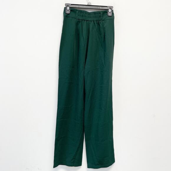 Halara Womens High Waisted Button Green Shirred Straight Leg Work Pants Size M - Picture 3 of 5